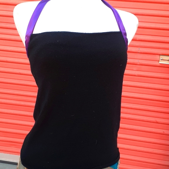 •Ralph Lauren• Cashmere  Halter neck Purple Tie band  Trim NWT $455 - Picture 1 of 7